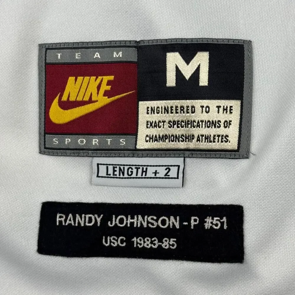 Vintage Nike Team Sport USC Trojans Men Baseball Randy Johnson P-51 White Jersey